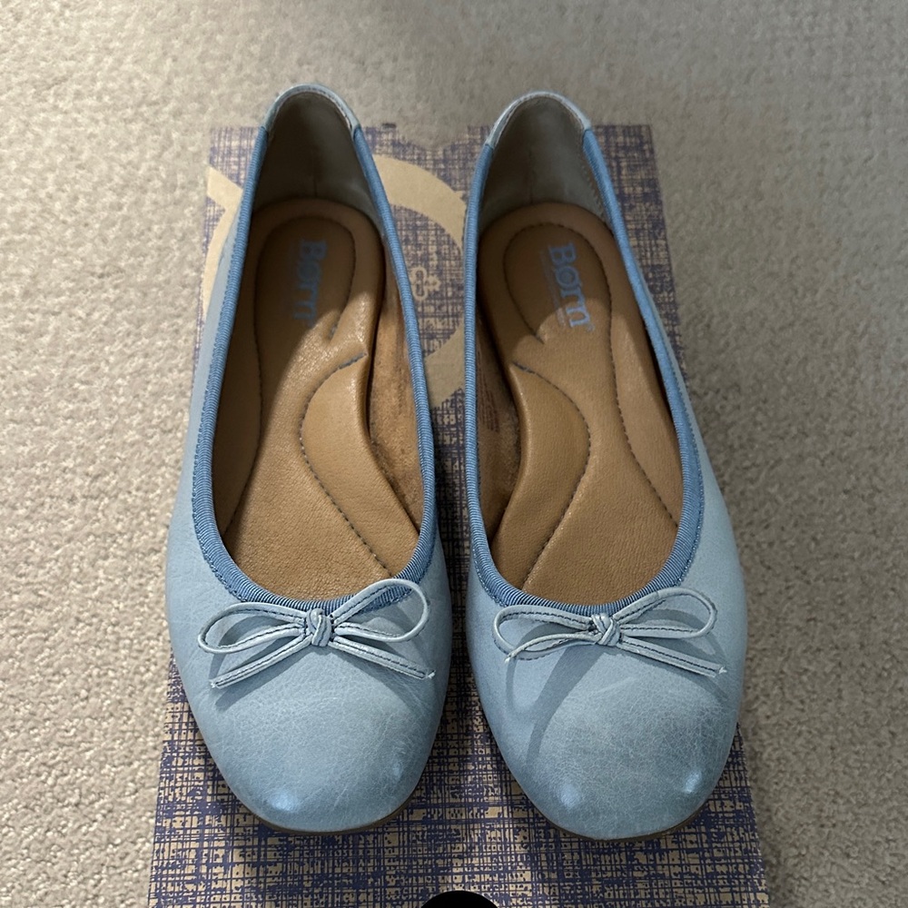 Born Light Blue Ballet Flats with Bow Accent